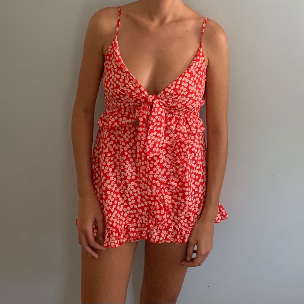 Red/Orange Floral Dress/Romper